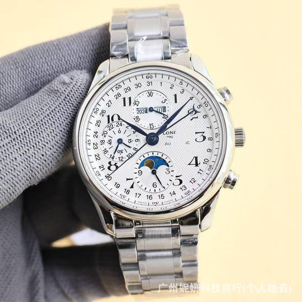 Lang ช่างฝีมือที่มีชื่อเสียง 8 มือสแตนเลสอัตโนมัตินาฬิกากลไกเปียโนนาฬิกาผู้ชาย 7750 มัลติฟังก์ชั่นรา