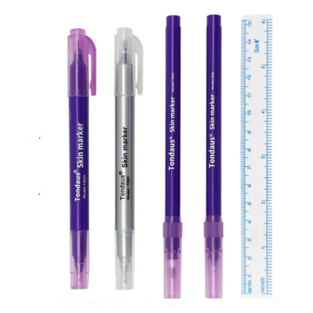 2 ชิ้น/เซ็ตผ่าตัดผิว Marker ปากกา, Professional Tattoo Stencil Markers ปากกา Scibes พร้อมไม้บรรทัดกระดาษ
