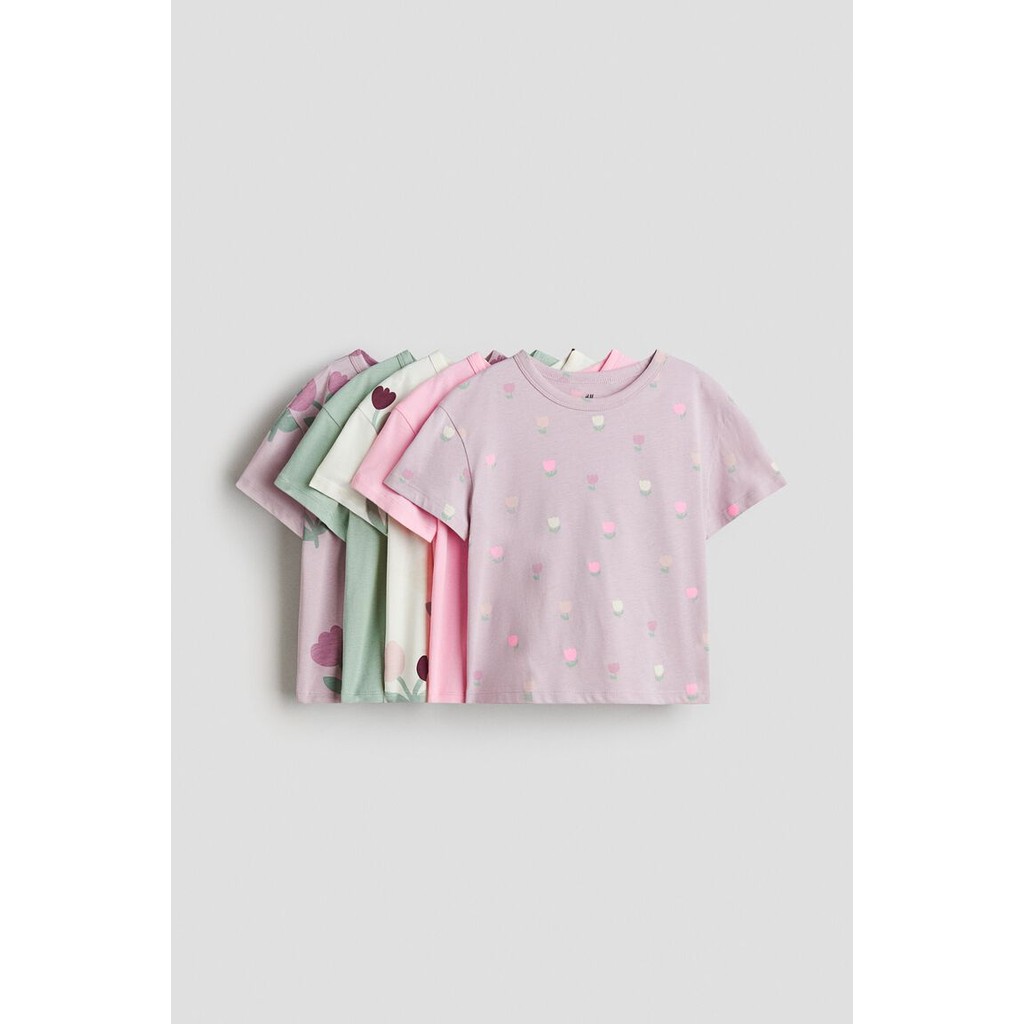 H&M(เอชแอนด์เอ็ม) ชุดเสื้อยืดคอตตอน 5 ตัว Girls 5-pack cotton T-shirts 1312697_1