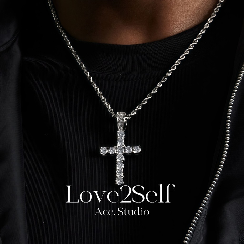 จี้สร้อยคอกลมสไตล์มินIMALIST CROSS สแตนเลสไม่ดำกร้าน มีคริสตัลซิทรินยา เหมาะสำหรับทุกเพศ