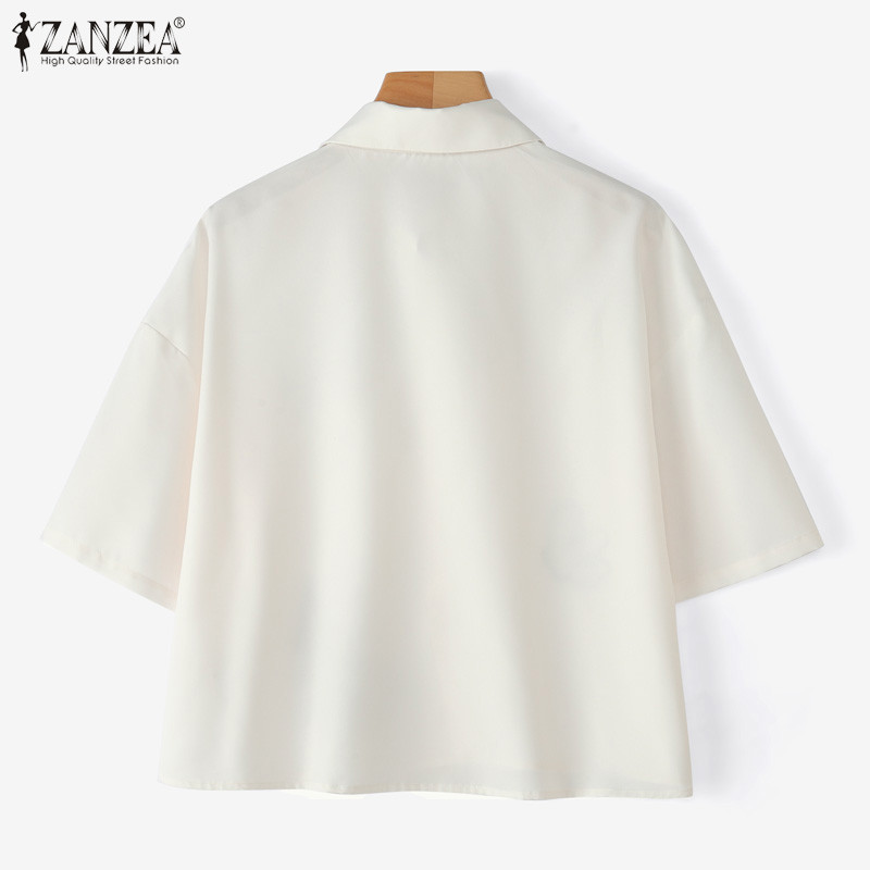 ZANZEA ซานเซีย เสื้อเชิ๊ตแขนสั้นผู้หญิง สไตล์เกาหลี ลายพิมพ์สนุกๆ ใส่ได้ทุกวัน ราคา ถูกที่สุด ดีลบีเคเค แกลเลอรีภาพที่ 8
