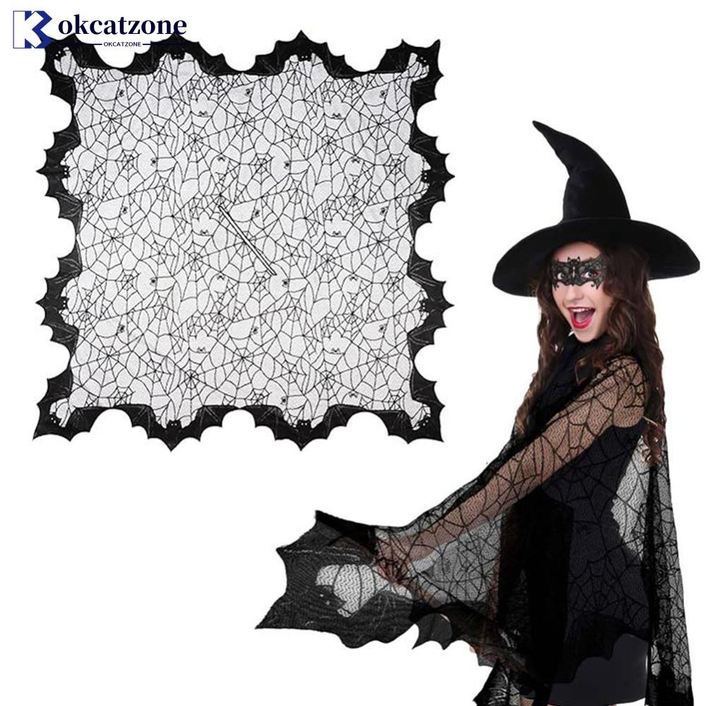 OKCATZONE ฮาโลวีนลูกไม้ Spiderweb Cape ค้างคาว Cape Elegant Gothic ผ้าคลุมไหล่แม่มด Gothic Steampunk