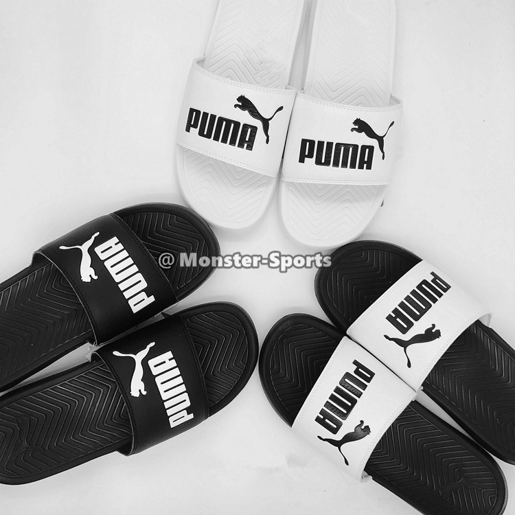 Puma/Puma PopCat สีดําสีขาวเรียบง่ายยอดนิยมผู้ชายผู้หญิงรองเท้าแตะกีฬากันน้ํารองเท้าแตะ360265 372279