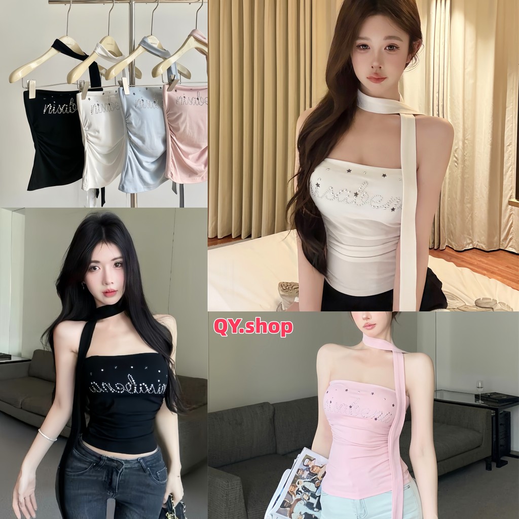 QY.shop เสื้อแฟชั่น เสื้อเกาะอกเสริมฟองน้ำ น่ารักมาก สีพาสเทล แถมสายคล้องคอเก๋ไม่ไหว หลากสี "FY943"