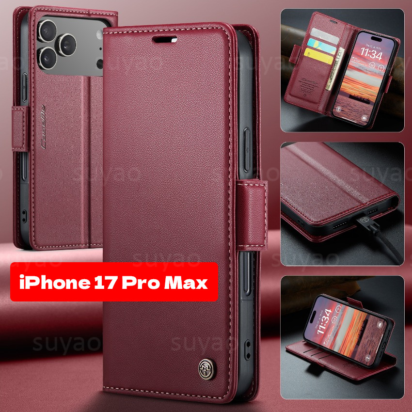 สําหรับiPhone 17 Pro Max ProMax Airเคสโทรศัพท์พลิกกระเป๋าสตางค์ปลอกiPhone17ProMax iPhone17 16 15 หนังRetroนามบัตรPUกระเป๋าแม่เหล็กป้องกันกันกระแทก