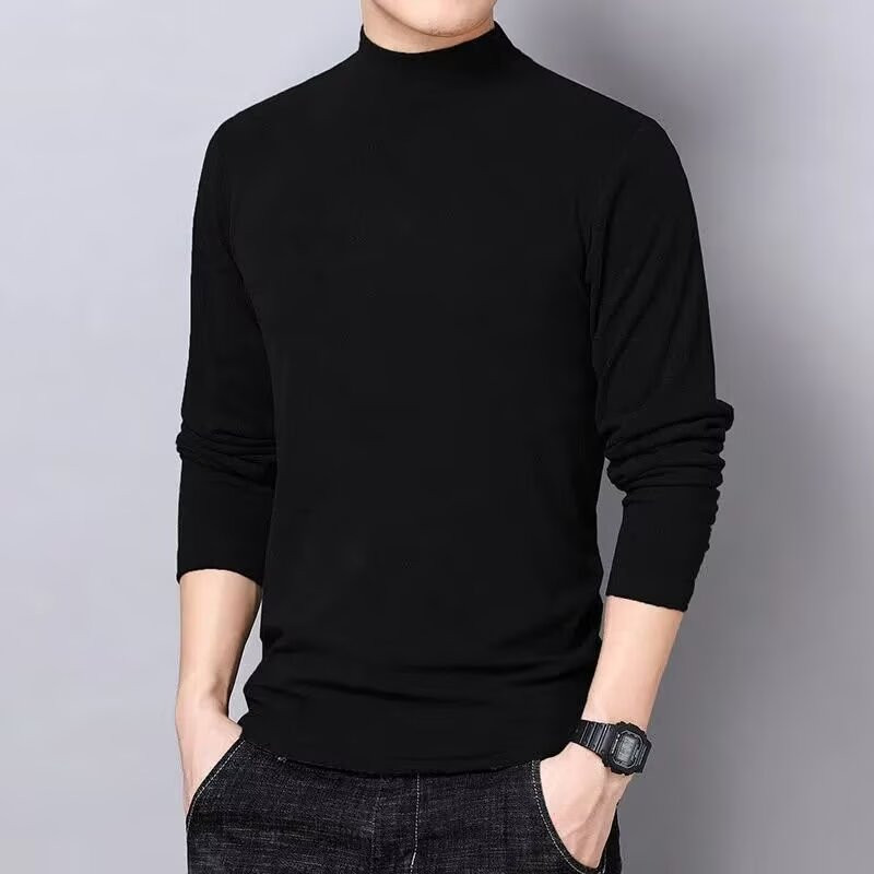 เสื้อยืดแขนยาวคอเต่าสำหรับผู้ชาย อบอุ่น สไตล์เรียบหรู และ핏กระชับ