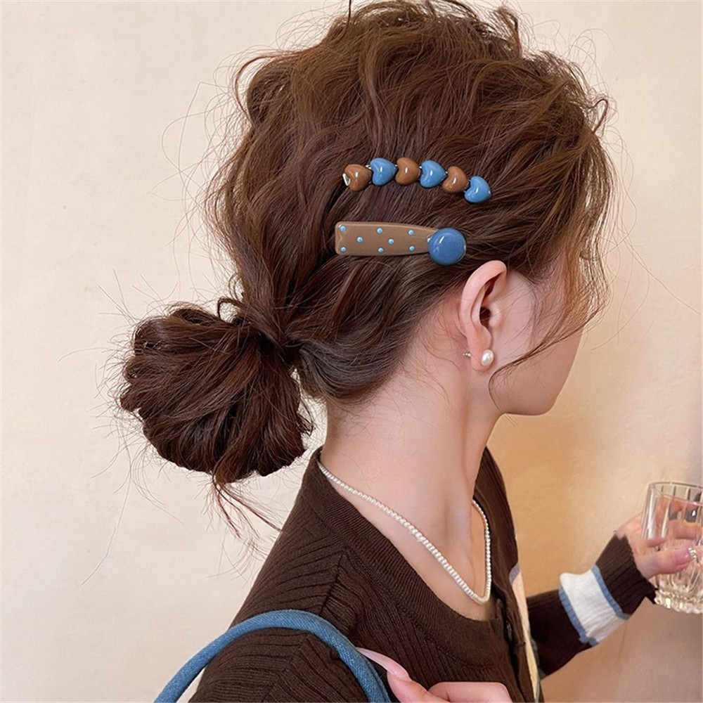 เกลือทะเลกาแฟนมสไตล์กิ๊บติดผมผู้หญิงหัวใจด้านข้าง Bangs แบน Barrettes Flyaway