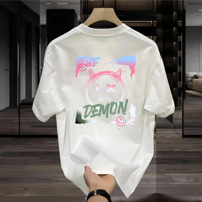 ใหม่พิมพ์ด้านบน 2024 รอบคอหลวม... Pure Cotton Street Wear 23 ขนาดใหญ่ครึ่งแขน Bottoming กีฬา 2025 เส