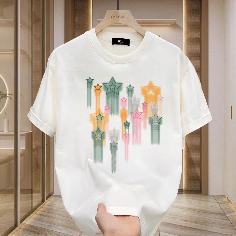 CODnew ยุโรปครึ่งแขน High-End สีสันการค้าต่างประเทศรอบคอผู้ชายอินเทรนด์ All-Match Five-Star แฟชั่น 2