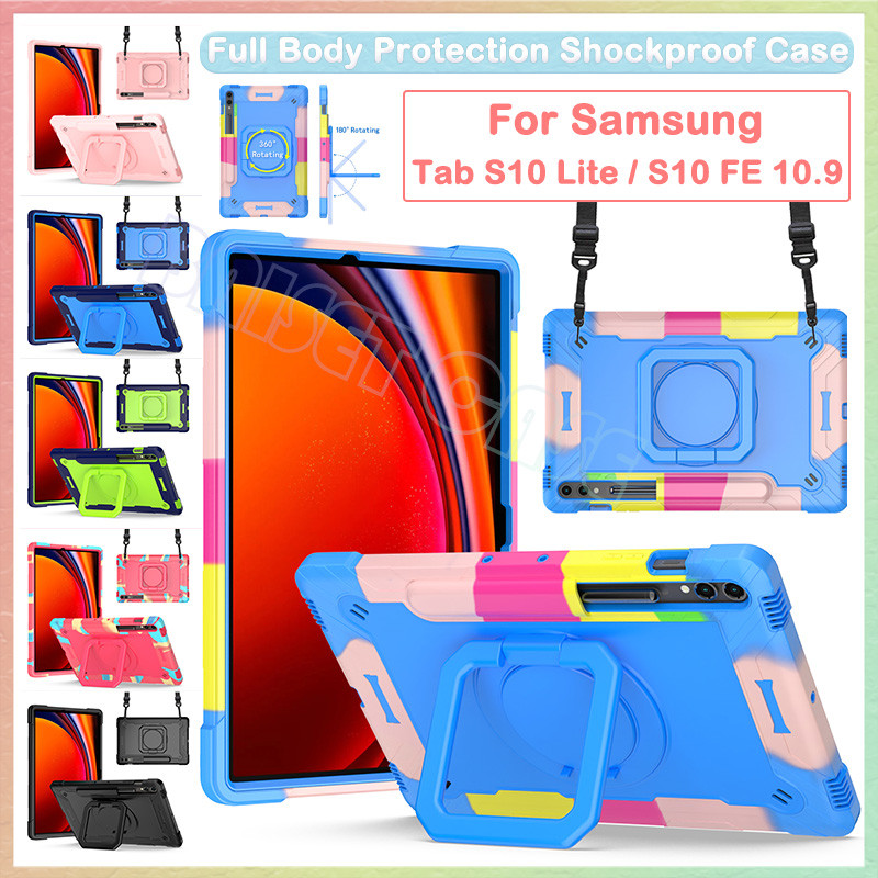 สําหรับ Samsung Tab S10 Lite 10.9 นิ้ว S10 FE X520 2025 S10 Lite 5G X400 X406B 360° ฝาครอบขาตั้งที่จับหมุนได้ เคสกันกระแทกสําหรับงานหนัก
