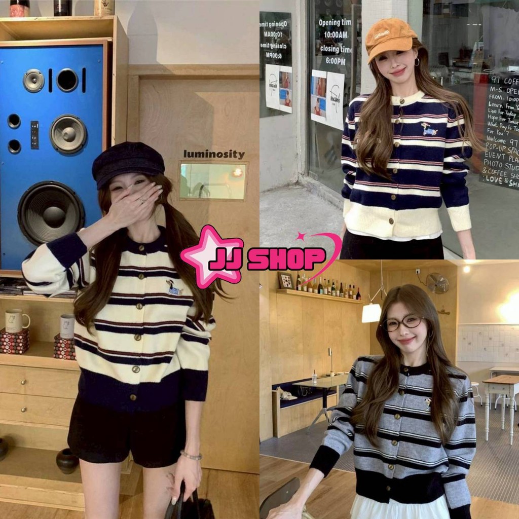 JJ Shop​💜​พร้อมส่ง เสื้อไหมพรมแขนยาว คอกลม น่ารักมากๆ ผ้ากันหนาว ดีเทลลายทางสไตล์เกาหลี "Z-F111"