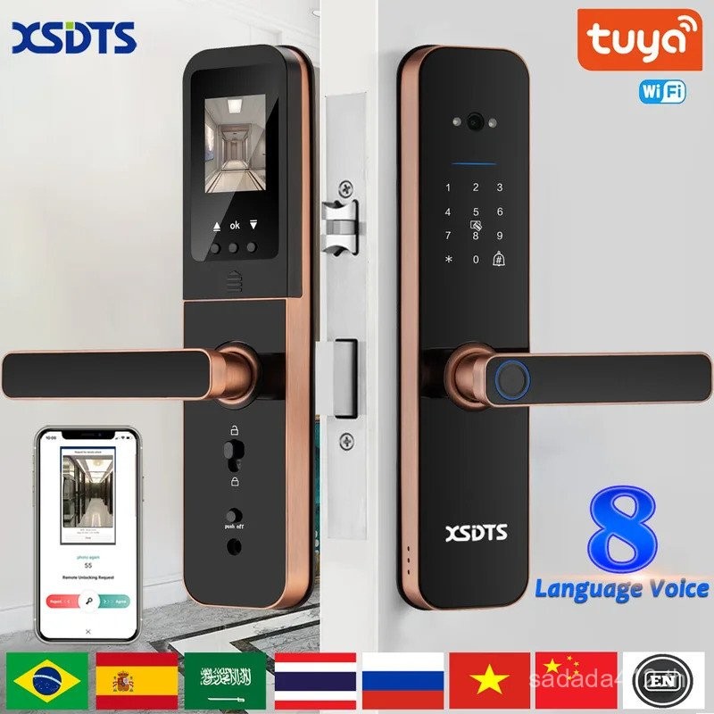 XSDTS อิเล็กทรอนิกส์สมาร์ทประตูล็อค Tuya Wifi ดิจิตอล Biometric กล้องลายนิ้วมือสมาร์ทการ์ดรหัสผ่าน K