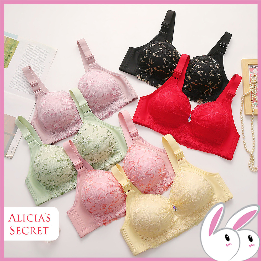 Alicias Secret Floral Lace Cushion Wireless Bra Full Coverage Bra Wanita Renda Bunga Tanpa Dawai Ber