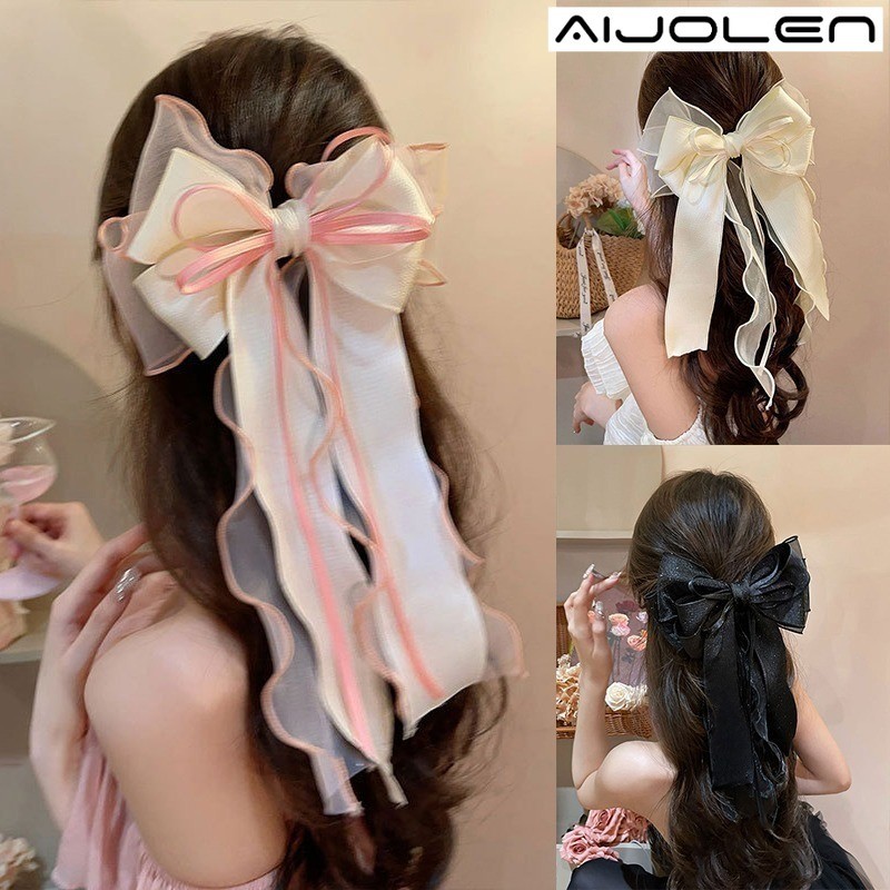 [ส่งจากประเทศไทย] กิ๊บติดผมโบว์ริบบิ้นขนาดใหญ่ สไตล์เกาหลี ทำ จากโลหะผสมตาข่าย กิ๊บสปริง กิ๊บติดผม สำหรับผู้หญิง