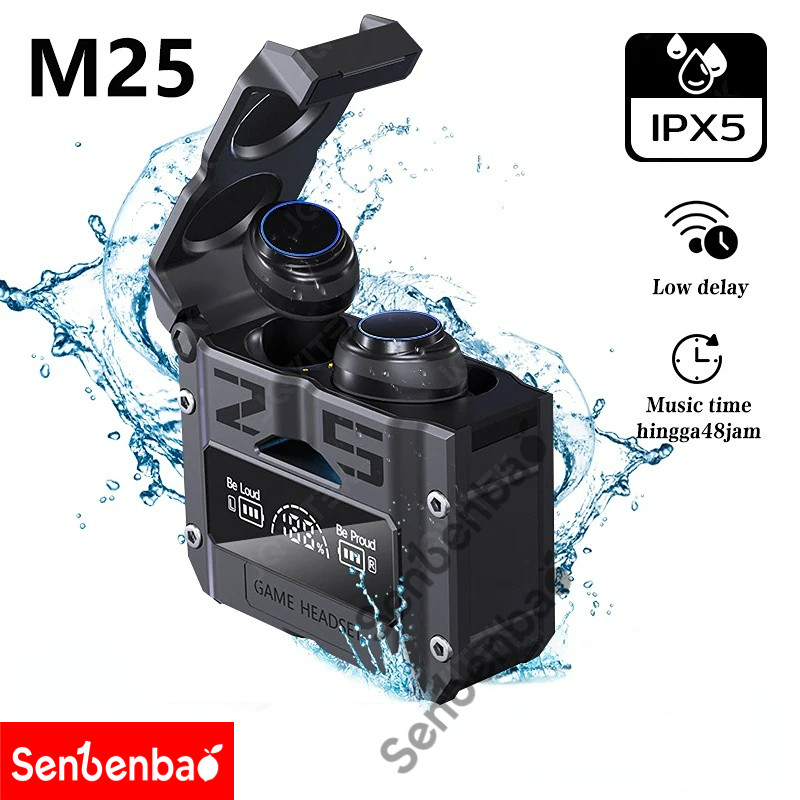 หูฟัง M25 Earbuds TWS กันน้ํา มาพร้อมจอ LED เสียงรอบทิศทาง บลูทูธ มีแบตเตอรี่สํารองในตัว