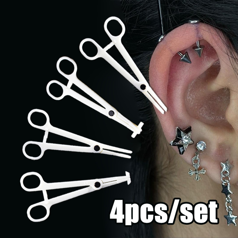 4 ทิ้ง Body Piercing คีมเจาะ Clamps สําหรับเครื่องมือเจาะร่างกายลิ้นกระเพาะอาหารจมูก Lip หู Septum P