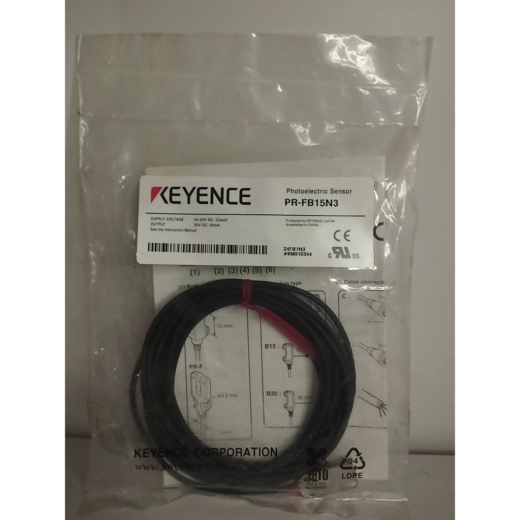 PHOTO KEYENCE PR-FB15N3 ระยะตรวจจับ 1 ถึง 15 mm Input 10-30VDC ,2 Output NPN ,Light-ON / Dark-ON สาย