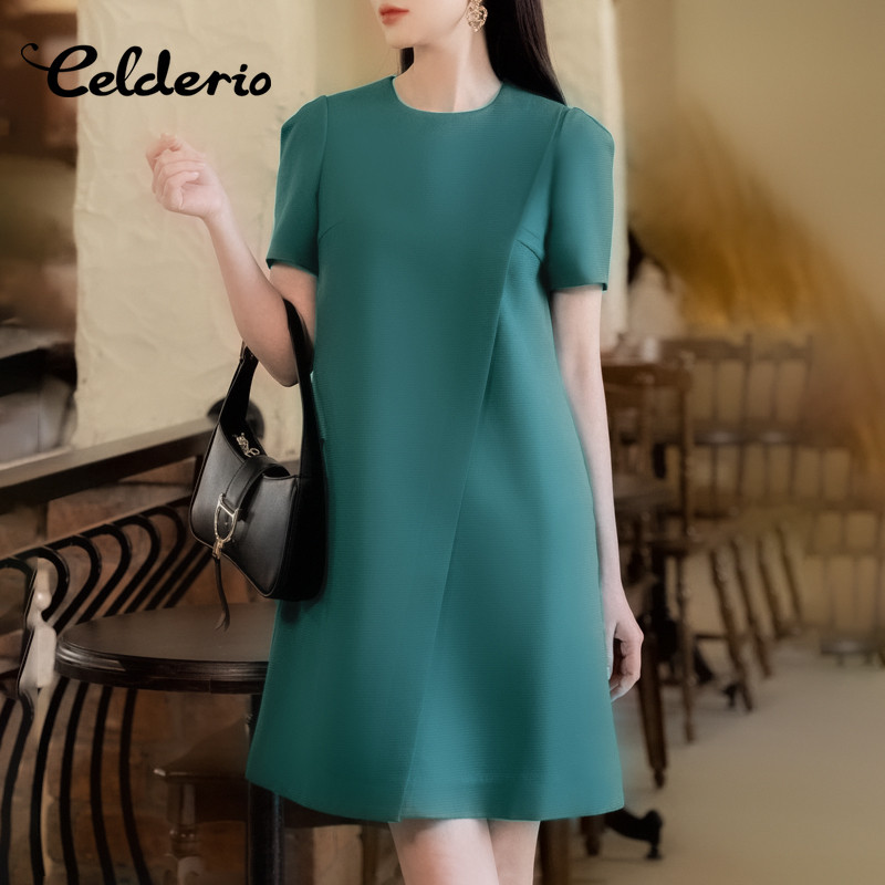 Celderio กระโปรงสั้นทรงพอง สไตล์เรียบหรู คอругกลมแขนสั้น เหมาะสำหรับใส่ในโอกาสต่างๆ