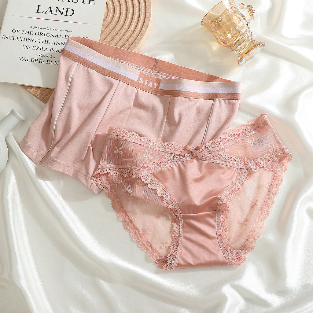 情侣内裤Couple underwear for one man and one woman青年情侣内裤情侣款激情一男一女男士棉质平角裤女式性感蕾丝25.9.26