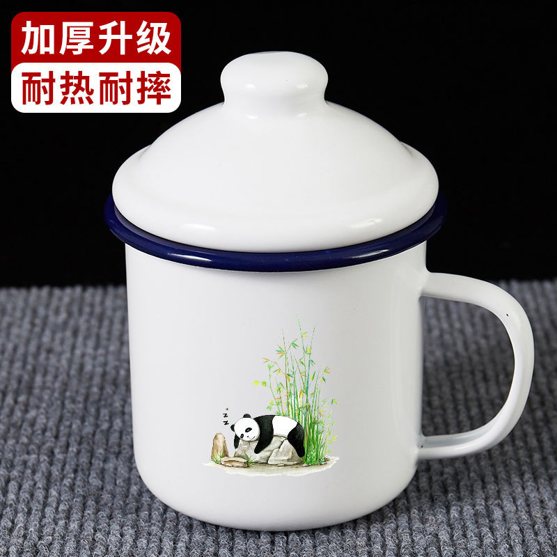 Panda ไม้ไผ่เคลือบถ้วยขนาดใหญ่ความจุ Nostalgic Retro ชาแก้วพร้อมฝาปิด Old-fashioned แคดดี้ถ้วยที่กํา