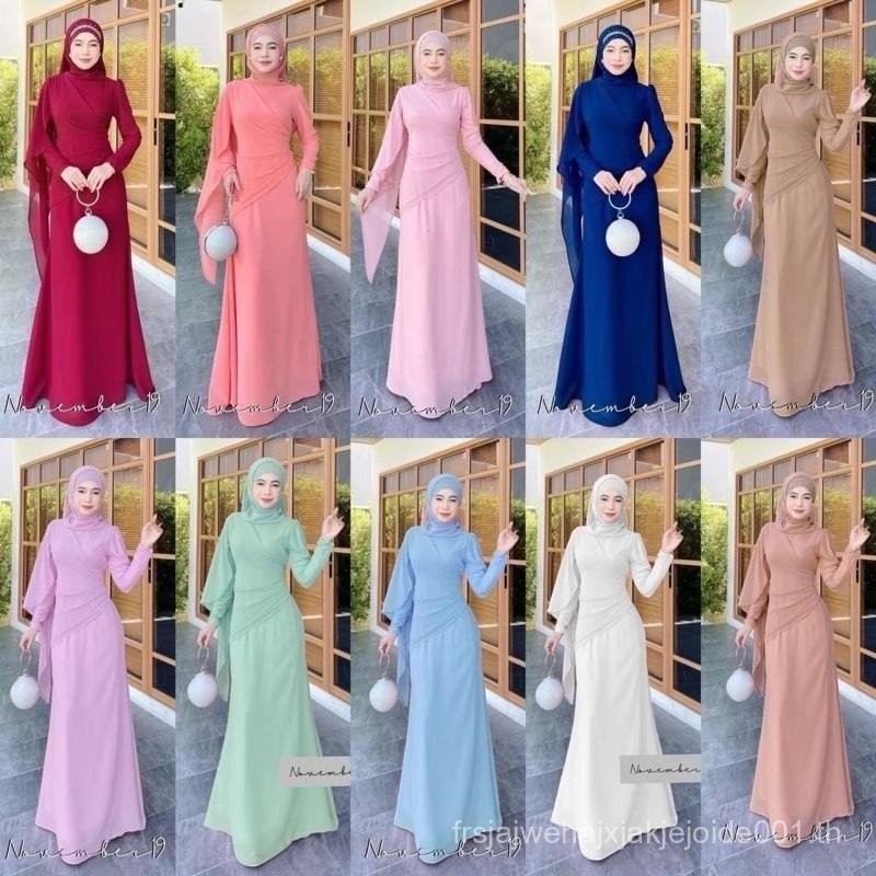 รุ่นชีฟองจีน่า มีอก34-44 เดรสออกงานมุสลิมราคาถูก ชุดเพื่อนเจ้าสาวอิสลาม ครบไซส์ชุดเดรสอิสลามสวย ป้าย