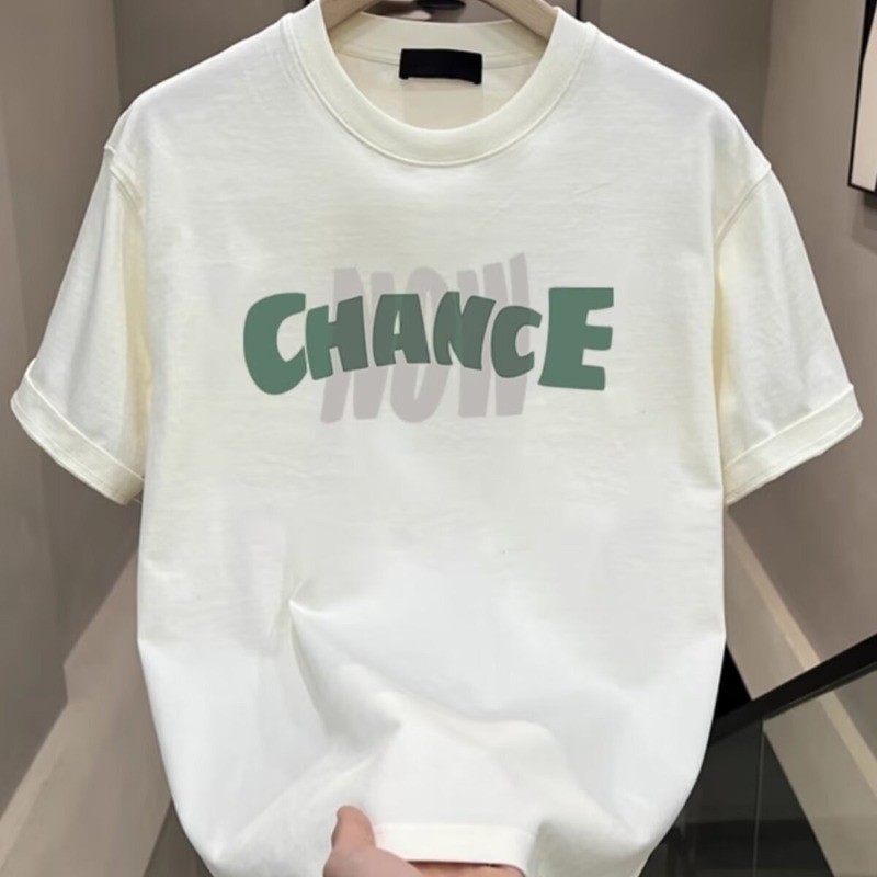 2025 NEW 2025 Men's T-Shirt Short Sleeve 2025 New White T-Shirt Men's Summer American Style Loose Fi