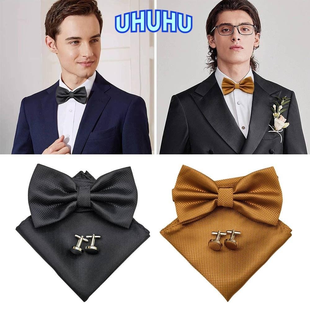UHU 3 ชิ้น/เซ็ตชุดผูกคอ,ออกแบบปรับ Hanky Cufflinks,แฟชั่นธุรกิจหรูหรากระเป๋าสแควร์ Compere