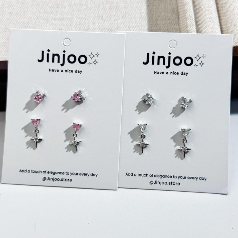 Jinjoo จิวต่างหู Pink Blossom Set  + Snowflake Glow Set สแตนเลส316 แป้นแบน รหัส JA54+JA45