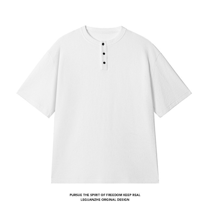 2025 NEW 20252025 HT24913 Shortened Hong Kong Style White Base Large Size Waffle Short Sleeve T-Shir