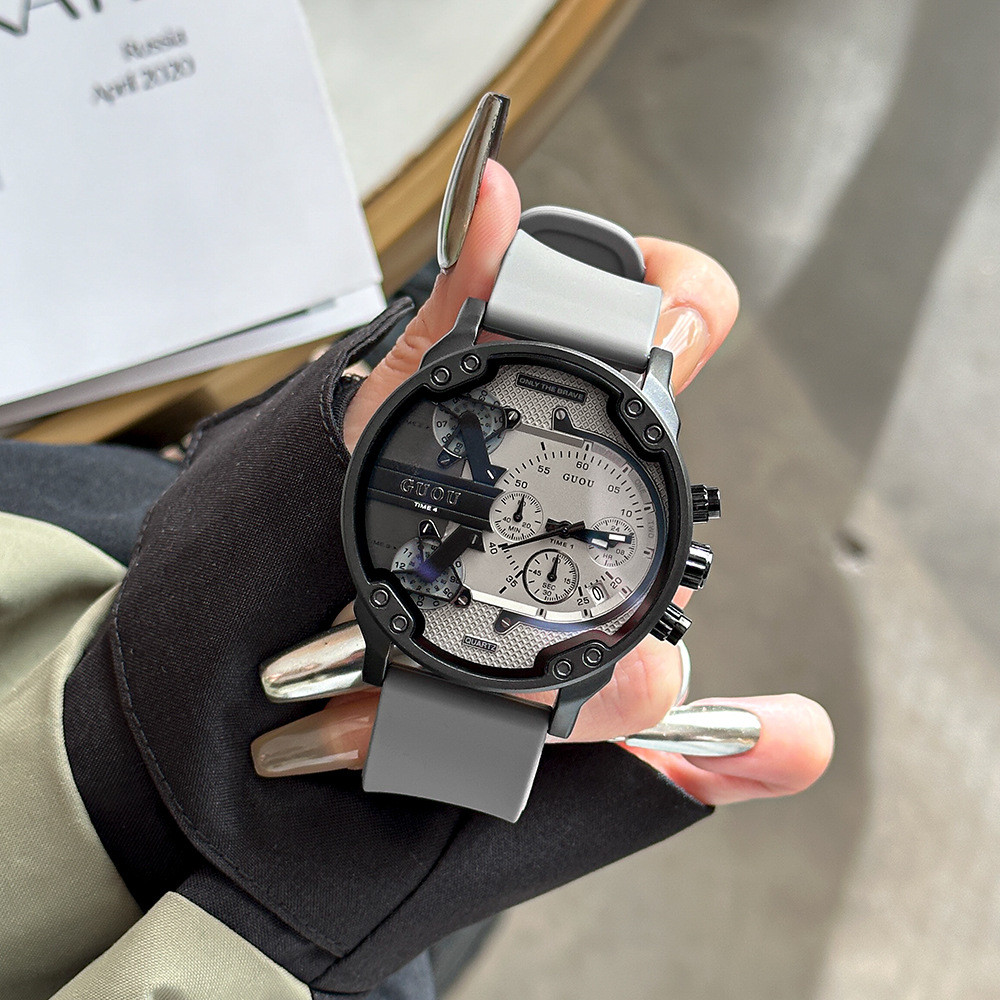 手表GUOU中性风石英表多功能五针硅胶表山系少年感无性别休闲腕表