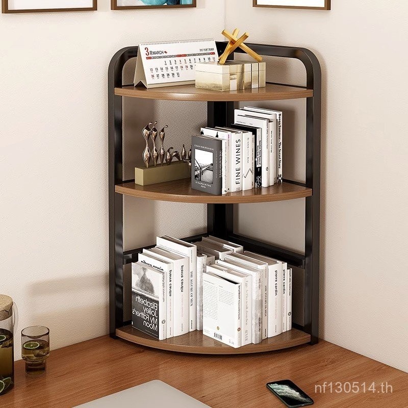 ชั้นวางหนังสือมุมสํานักงานที่เรียบง่ายสามเหลี่ยมชั้นเก็บโต๊ะออแกไนเซอร์ตู้หนังสือขนาดเล็กสก์ท็อปมุม 