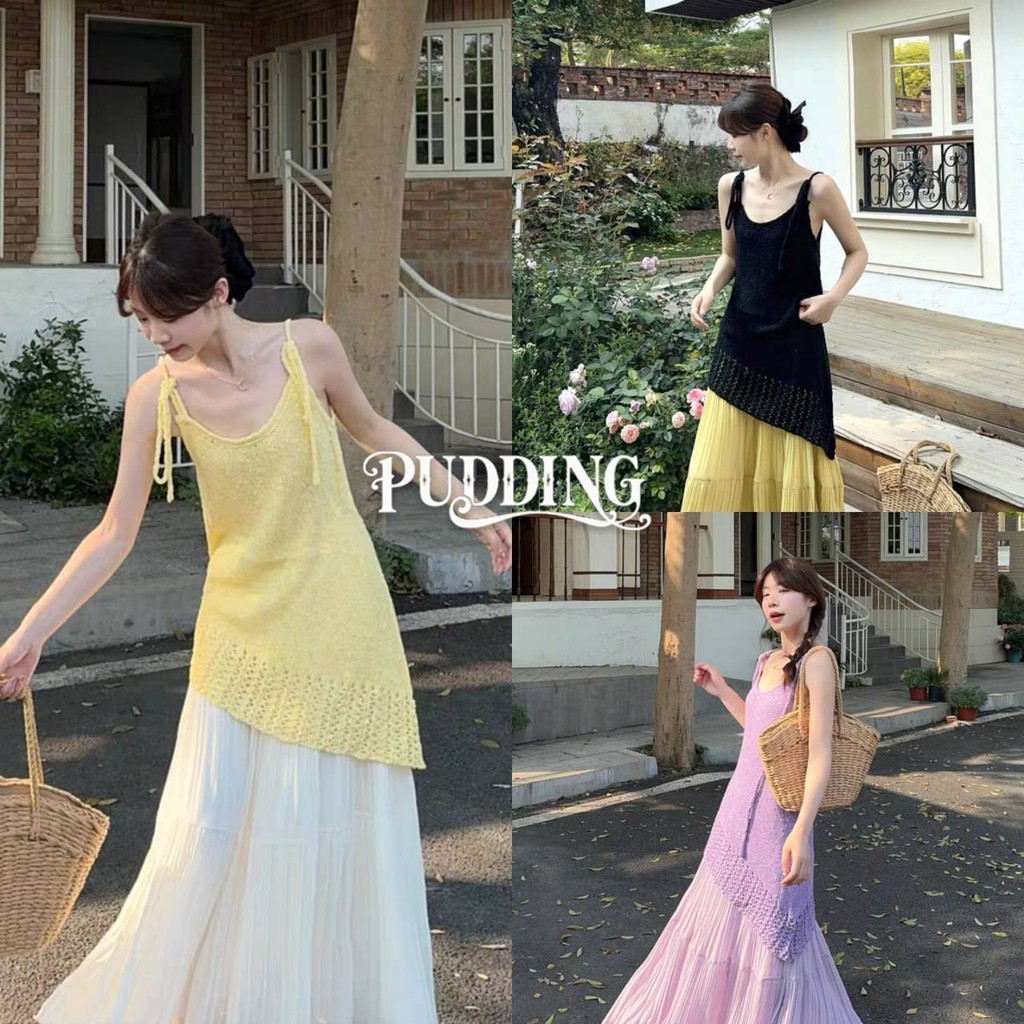 PUDDING พร้อมส่ง ชุดมินิเดรส ดีเทลถักผ้าไหมพรม สีสดใสใส่สบายมากผ้านิ่มใส่สบาย "MQ656