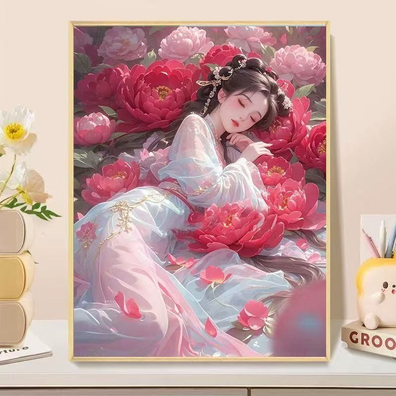 [75*100cm-11CT]ดอกไม้นอนความงามสไตล์จีนปักครอสติเย็บปักถักร้อยที่ทําด้วยมือของตัวเองเย็บปักถักร้อย