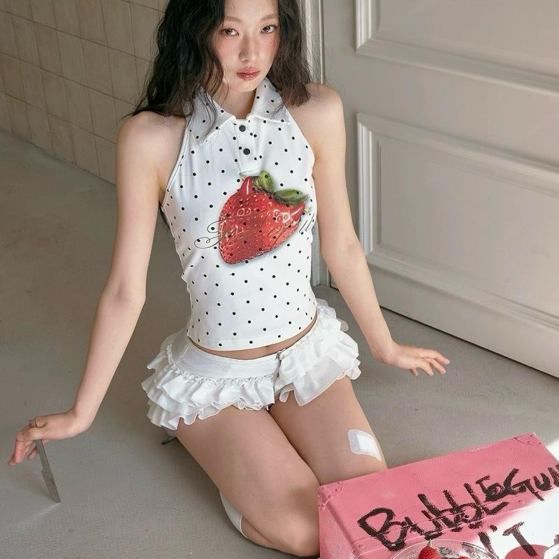 bentoy พร้อมส่งในไทย (3356) เสื้อกล้ามคอปกแขนกุดลายจุด รูปที่ 3