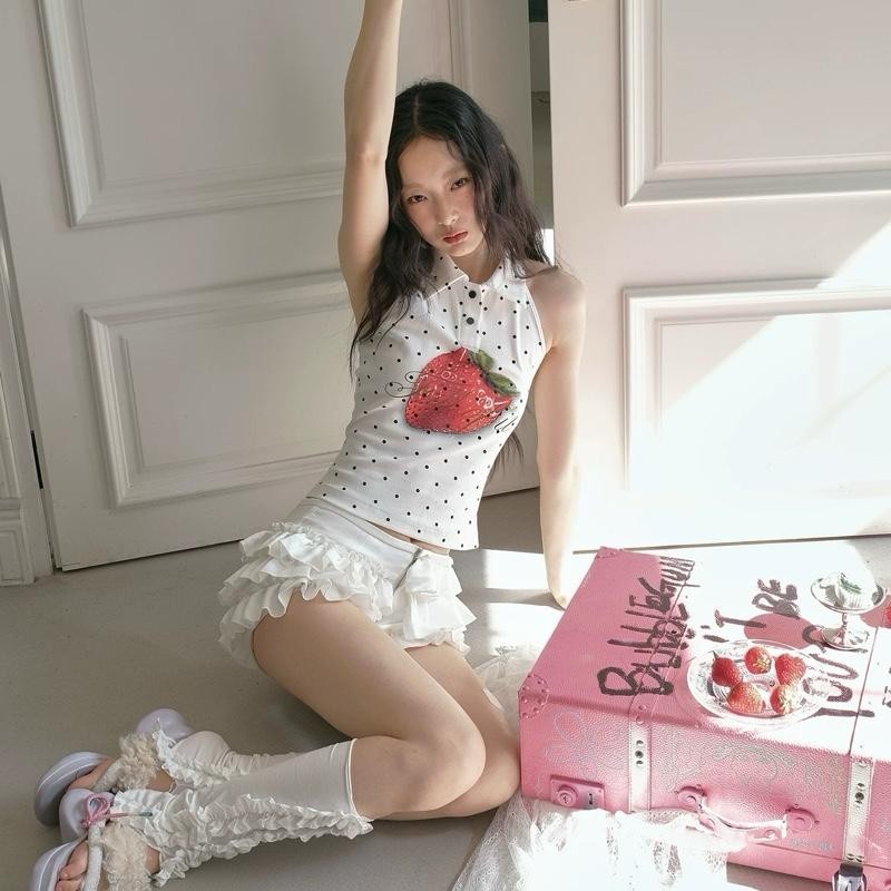 bentoy พร้อมส่งในไทย (3356) เสื้อกล้ามคอปกแขนกุดลายจุด รูปที่ 4