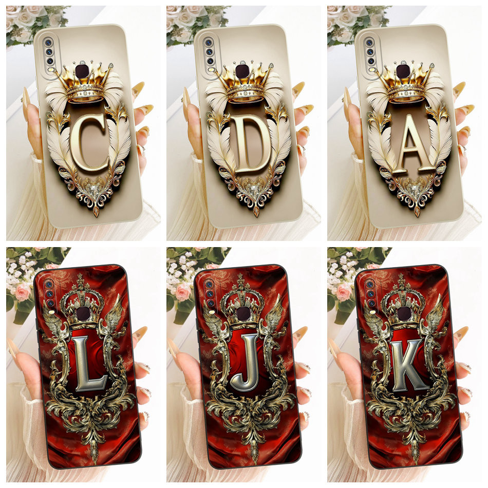 สําหรับ Vivo Y12 Y15 Y17 Y11 Y12i 1906 1901 1902 1904 1940 Royal Crown จดหมายเริ่มต้นเคสโทรศัพท์เลนส์ป้องกันซิลิโคนอ่อนนุ่มกรณี