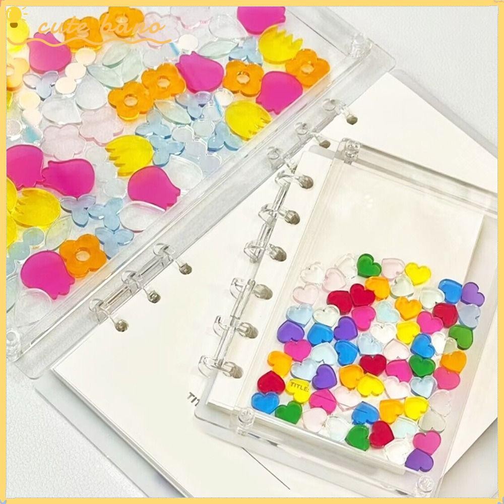 BANO Binder สมุดบันทึก, ดอกไม้ไหล/หัวใจ A5/A7 หนังสือใบหลวม, สีคุณภาพสูงฝาครอบโปร่งใส DIY อะคริลิค Memo Note ของขวัญ