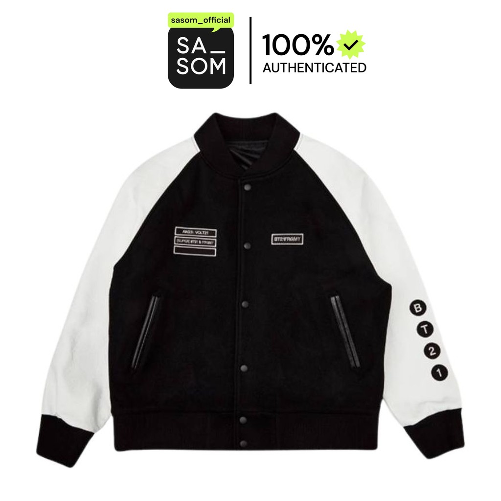 BT21 X FRAGMENT VARSITY JACKET "BLACK" | ของแท้ ตรวจสอบโดย SASOM