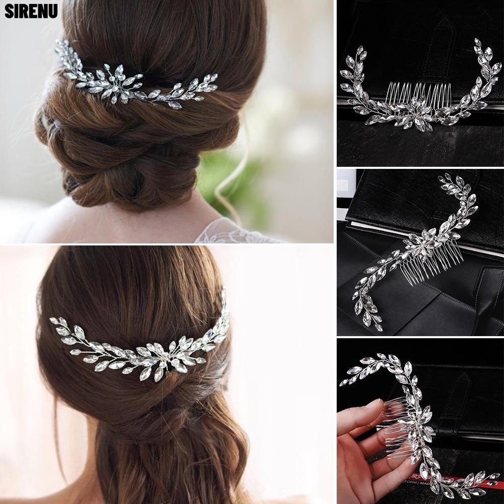 SIRENU หวีผมแฟชั่น Rhinestone Crown คลิปเจ้าสาวที่สวยงามคริสตัล Tiara
