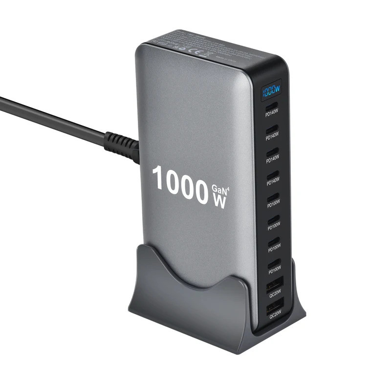 1000W GaN Fast Charger PD3.1 USB Type C 10-Port Desktop Fast Charging Station Adapter Wall Charger สําหรับมือถือและแท็บเล็ต