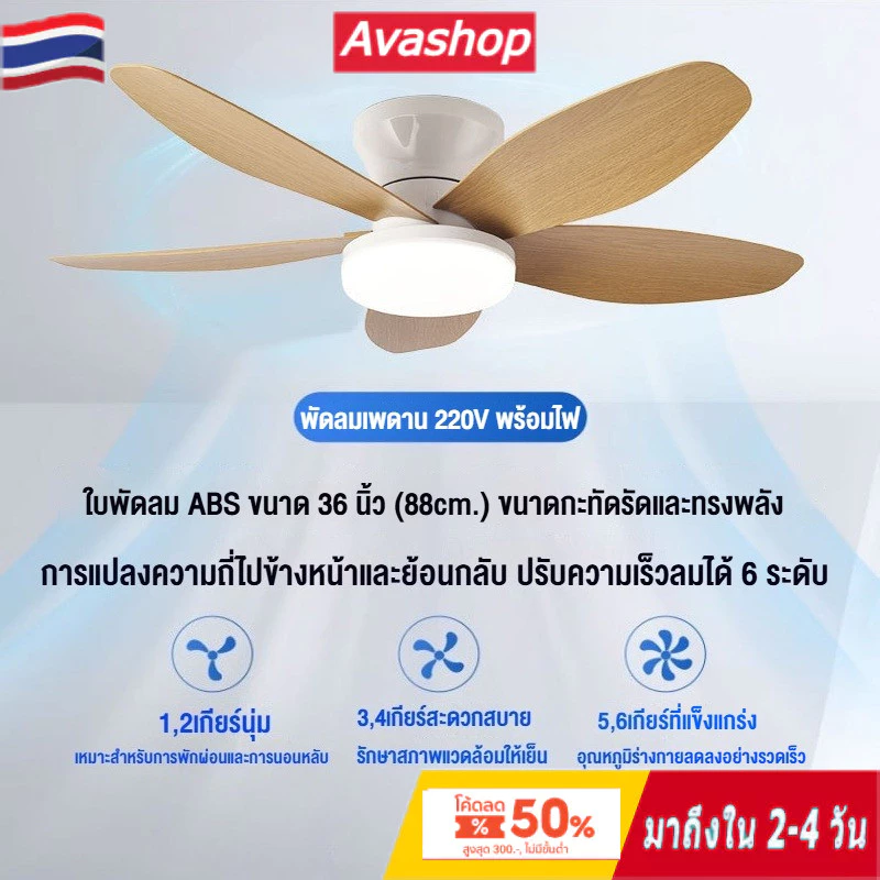 🇹🇭จัดส่งจากไทย🇹🇭 25/36 นิ้ว Ceiling Fans with Light โคมไฟพัดลม ไฟเพดาน พัดลมเพดานมีไฟ โคมไฟติดเพดาน พัดลม มีรีโมทควบคุม มอเตอร์ DC 6 ระดับความเร็ว