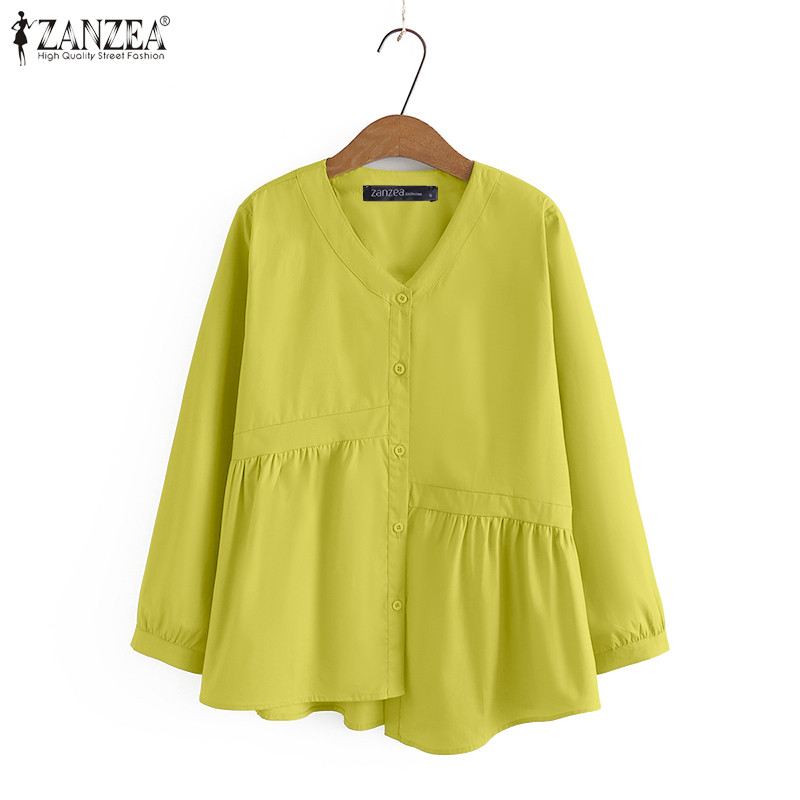 ZANZEA เสื้อแขนยาวสไตล์เกาหลีสำหรับผู้หญิง ดีไซน์คอวีและขอบจีบที่สวยงาม - รูปที่ 4
