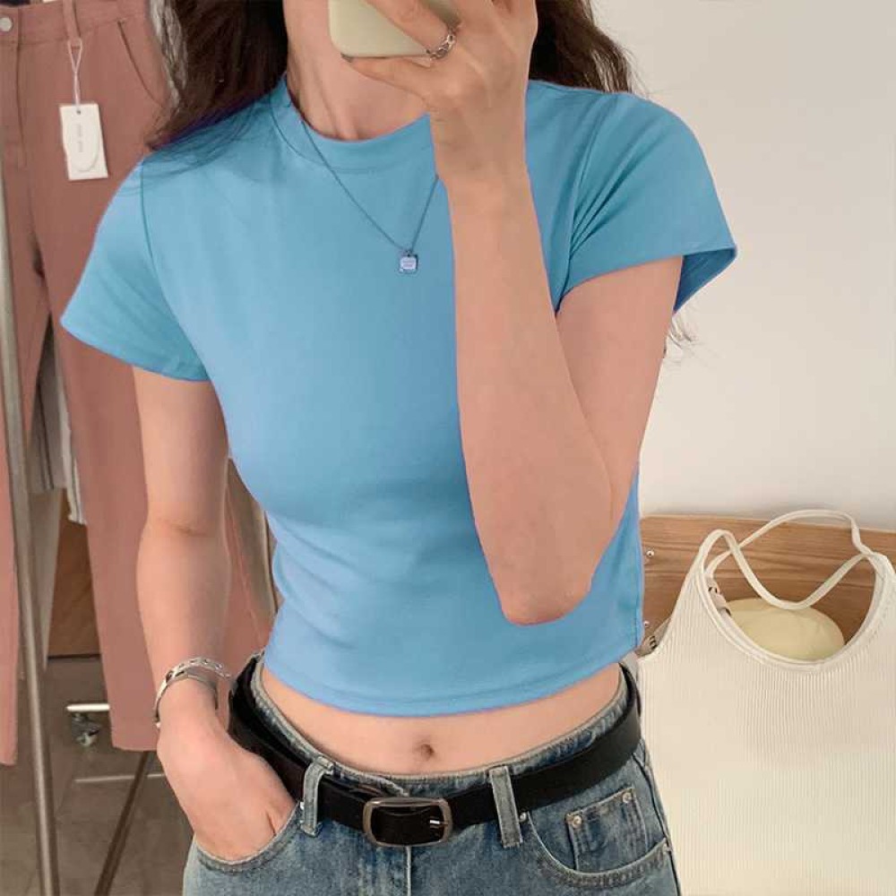 Women Clothes เสื้อยืดแบบสั้น-001-สีน้ำเงิน GT XL ✨sulphur289.th✨