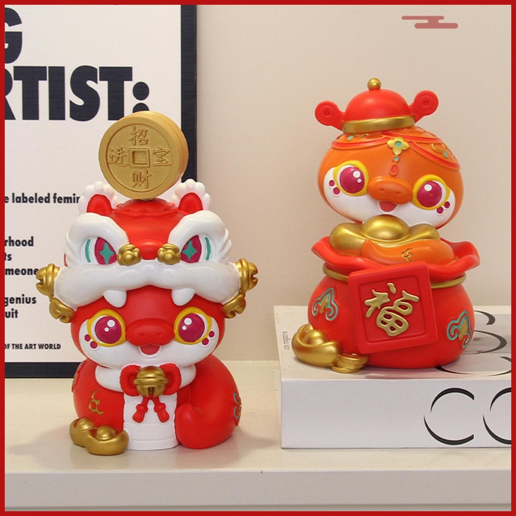 Lunar New Year Coin Bank Desktop Coin Holder Box 2025 Year of The Snake Decor Coin Bank เรซิ่นรูปปั้
