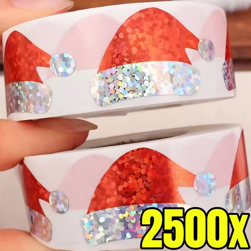 สติ๊กเกอร์หมวกสีแดงคริสต์มาสคุณภาพสูง – สติ๊กเกอร์ปิดผนึกกาวในตัวกลิตเตอร์คริสต์มาสที่มีเสน่ห์ – การตกแต่งบรรจุภัณฑ์ขี้เล่นสําหรับกล่อง​