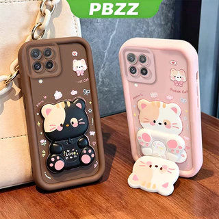 SAMSUNG เคสสําหรับSAMSUNG a12 a22 4g M12 5Gเคสโทรศัพท์Softcaseซิลิโคนกันกระแทกฝาครอบดีไซน์ใหม่ความงามพร้อมที่วาง360° กระจกแต่งหน้า แมวน่ารัก สําหรับเด็กผู้หญิง JTXMMZJ