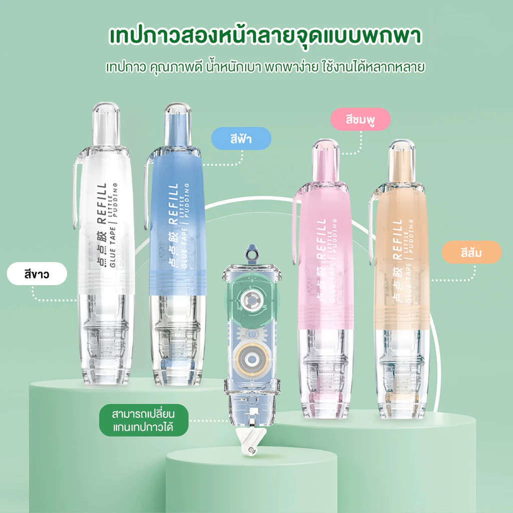 JoyTray กาว2หน้า เทปกาวสองด้าน ทปกาวสองหน้า กดจุดกาว Pen สองด้าน ลูกกลิ้งกาว ดันได้& รีฟิล เทปนาโน