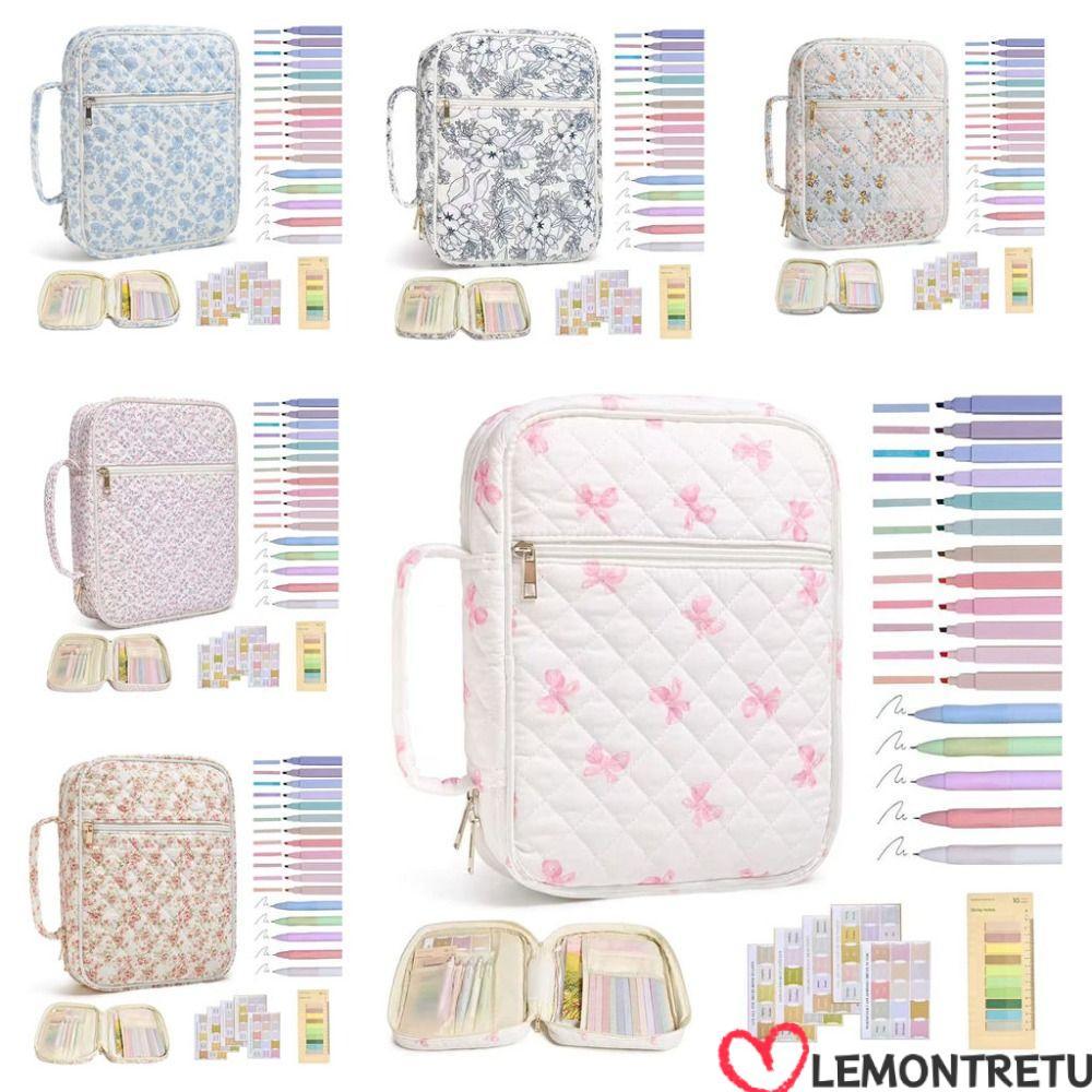 LEMONTREE Bible Cover Bag, การออกแบบดอกไม้กระเป๋าซิป Bible Cover , Handle Bible Journaling Kit สวดมน