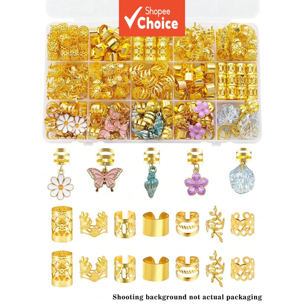 75 ชิ้น Hollow Out Gold Braid กิ๊บติดผมชุดดอกไม้ผีเสื้อ Charms Dreadlock ผม Cuffs