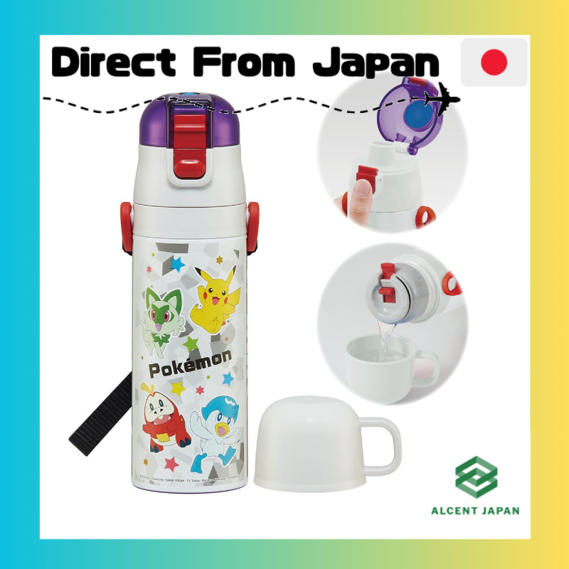 Skater Stainless Steel Kids Water 2-Way Direct-Drink / Cup-Drink Pokémon 23N Lightweight, Child-Frie